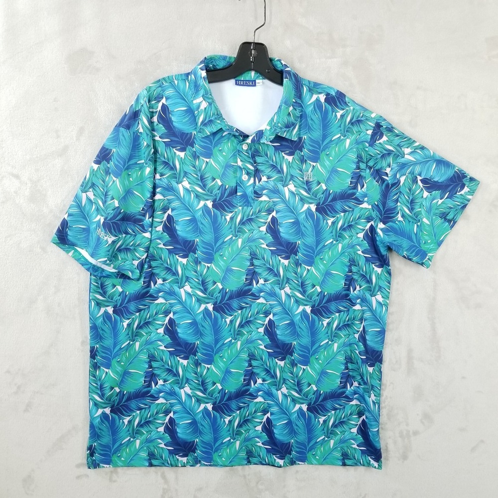 Hreski Polo Shirt Men XL Colorful Golf Tropical Leaves Wicking Quick Dry Casual